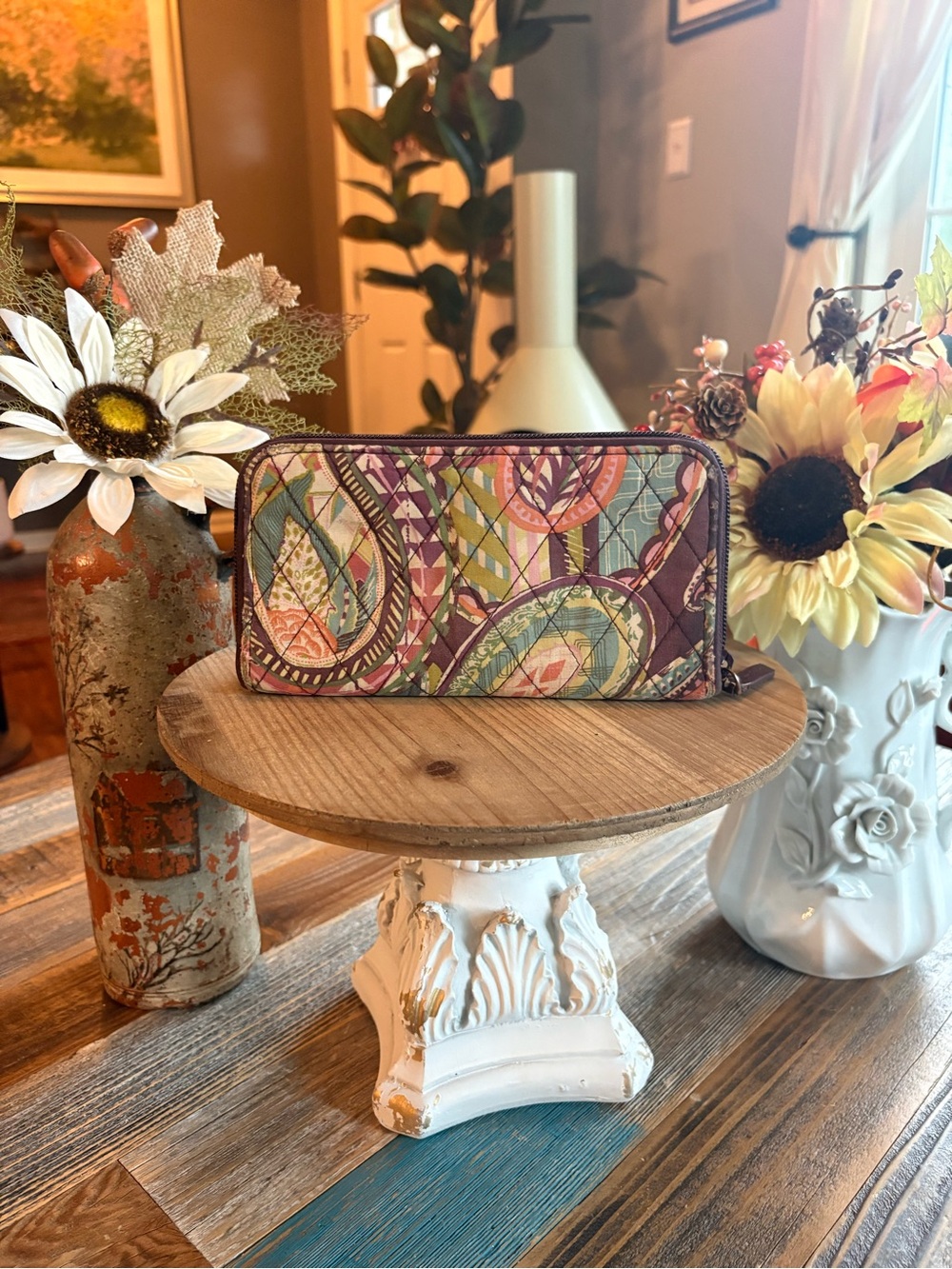 Vera Bradley Quilted Paisley Zip Around Wallet | Purple Green